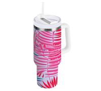 aidingzhi Tropical Summer Leaves - Borraccia in acciaio inox da 1180 ml, con coperchio a prova di perdite e cannuccia, riutilizzabile, da viaggio, con manico, per scuola, sport, asilo nido, campeggio