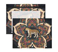 aidingzhi Trousse multiuso con 3 anelli tascabili per lettere A4, confezione da 2 pezzi, per insegnanti, ritorno a scuola, bohémien, mandala, fiori, leopardo, colorato