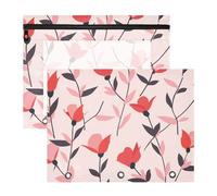aidingzhi Trousse per cosmetici con cerniere lisce, perforatrice a 3 fori per raccoglitori a 3 anelli, confezione da 2 pezzi, per studenti, forniture per aule scolastiche, rosa e motivo floreale rosso