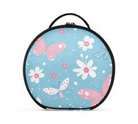 aidingzhi Trousse per il trucco con farfalla blu pastello bianco pesca accessori da viaggio elegante grande capacità borsa cosmetica da viaggio con divisori regolabili 27,9 cm