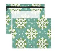 aidingzhi Trousse portatile con 3 anelli per lettere formato A4, confezione da 2 pezzi, per studenti universitari, cartoni animati, motivo a fiocco di neve, esagonale, verde morbido