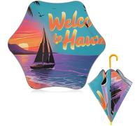 aidingzhi Welcome to Hawaii Sea - Ombrello da viaggio con striscia riflettente, con manico a gancio facile da impugnare, per bambine e ragazze