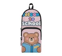 aidingzhi Welcome To School Birra Rosa Nylon 3 Scomparti Matite Sacchetto Penna Astuccio Grande Capacità Astuccio Organizer Borsa di Cancelleria per Scuola Preppy