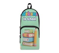 aidingzhi Welcome To School Book Verde Nylon 3 Scomparti Penna Storage Bag Grande Capacità Astuccio Per La Scuola Cancelleria Organizzatore per Elementare