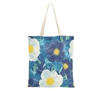 aidingzhi Woodblock Print Style Blue FLOWERs Canvas Totes robusto panno Tote Bags con manici per palestra, lavoro, shopping, 40,6 x 38,1 cm scuola essenziale
