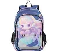 aidingzhi zaino bottiglia d'acqua bambini 8-12: borsa libri moderna per bambini in colori assortiti - Chibi - Stile Cute Mermaid Pastel Color