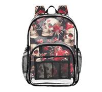 aidingzhi Zaino per la scuola trasparente Zaino per la scuola trasparente per ragazze ragazzi borsa trasparente in PVC trasparente, teschio fiore cuore senza cuciture, Teschio fiore cuore senza