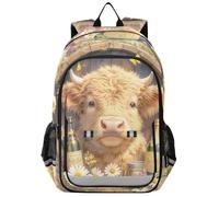 aidingzhi Zaino scuola bambini ragazzi 8-12: grande capacità librerie per liceo in colori assortiti - Cute Cartoon Scotland Cow