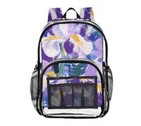 aidingzhi Zaino trasparente per scuola superiore per ragazze e ragazzi con pittura a olio fiori Iris viola e bianco, Pittura ad olio Fiori Iris Viola E Bianco