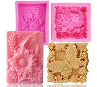 AIDOIT - Stampi in silicone per sapone, confezione da 2 pezzi, motivo floreale a forma di farfalla, per saponi fatti a mano, candele, cioccolatini, biscotti, torte, muffin, artigianato artistico