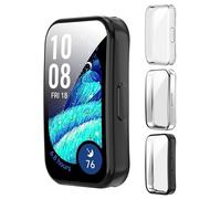 AIDOWU 3 Pezzi Custodia per Huawei Band 10/9/8 TPU Morbido Pellicola Protettiva Anti Graffio,Sensibile al Tocco,Ultrasottil Cover,Nero&Argentato&Trasparente