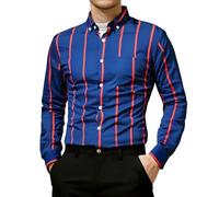 AIDTFUIEY Camicia a righe da uomo a maniche lunghe con bottoni e tasca casual alla moda top morbida traspirante durevole camicia per uso quotidiano Street Style ufficio casual uscite, Blu, 3XL