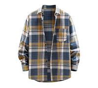 AIDTFUIEY Camicia da uomo a quadri con risvolto a maniche lunghe con bottoni, giacca casual elegante e formale, leggera, traspirante, resistente alle pieghe, per uso quotidiano, eventi aziendali