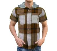AIDTFUIEY Camicia da uomo con cappuccio a quadri a maniche corte casual a quadri, morbida e leggera, comoda per l'uso quotidiano Street Style Weekend Outings, Marrone, 3XL