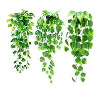 AIDUCHO 3 piante artificiali, sospese artificiali, con vaso da 50 - 60 cm, simulazione di edera, piante artificiali, vite verdi, piante artificiali da appendere, per soggiorno, camera, giardino