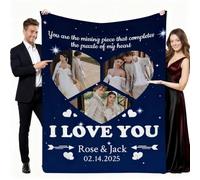 Aiebill Coperta personalizzata con 3 immagini testi cuore personalizzato flanella foto coperta personalizzata regali per donne uomini fidanzato fidanzata coppie famiglie