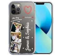 Aiebill Custodia per collage di 3 foto personalizzata per iPhone 14 Plus, 13, 12 Mini, 11,15 Pro Max, 16 Pro, 17 Air, personalizzata con testo, regalo ideale per coppie o fratelli