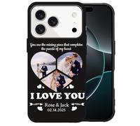 Aiebill Custodia personalizzabile per collage di foto a forma di cuore per iPhone 17 Pro 16 Pro Max 15 14 Plus 13 12 Mini 11 X XS Max 8 7 6 SE, 3 immagini con testo, regalo unico I Love You per moglie