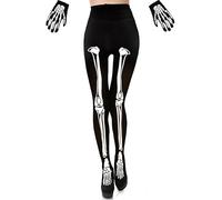 AIEDECOPT Collant Scheletro e Guanti Scheletro, Calze Scheletro di Halloween, Costume di Halloween, Collant Scheletro Calze con Stampa, Per Halloween, Carnevale, Feste a Tema (A)