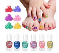 Aieenjor Set di 6 colori sfoderabile per unghie per bambini, a base d'acqua, con brillantini, per bambini, non tossico, ad asciugatura rapida, per bambini e ragazze