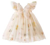 AIEOE Abito Principessa di Cotone con FICCO Abiti in Tulle Floreale Senza Maniche per Mare Spiaggia Viaggio Neonate Bambine 2-3 Anni Champagne