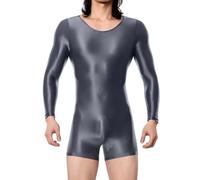 AIEOE Body da uomo a maniche lunghe, super elasticizzato, aderente, pigiama, Grigio, M