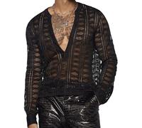 AIEOE Camicia a rete da uomo trasparente a rete in pizzo per feste club wear, maglia estiva, C01, L