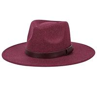 AIEOE - Cappello fedora, da uomo e donna, in feltro, cappello jazz, a tesa larga, regolabile, per autunno e inverno, cappello panama, Vino rosso, Taglia unica