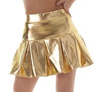 AIEOE Gonna a Pieghe Lucida per Donne e Ragazze Gonne Costume Party Club a Linea Metallizzata Taglia XL Oro