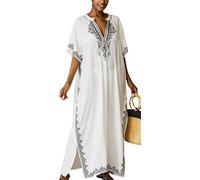 AIEOE Maxi Accappatoio Vestito Donna Caftano Lungo da Spiaggia Estate Caftano con Spaccio per Surf Sauna Spiaggia Beach Bianco C