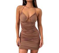 AIEOE Mini Abito Donna Aderente Schiena Nuda Vestito Senza Maniche Curvy per Spiaggia Vacanza Discoteca Cocktail Party Taglia XS Marrone