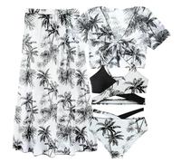 AIEOE Ragazze 4-Piece Stampato Bikini Split + Triangolo Swim Trunks + Top + Gonna Lunga Tie-Dye Floreale Boho per 12 Anni Nero A