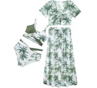 AIEOE Ragazze Costumi da Bagno Bikini Set 4 con Gonna Lunga Spiaggia Bohemien Spa Costume Nuoto Piscina Bambini 9 Anni Verde A