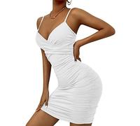 AIEOE Vestito con Bretelle Aderente Donna Sexy con Scollo V e Schiena Nuda Elegante Corto Taglia M Bianco