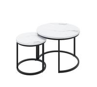 AIERSH Set di 2 tavolini bianchi rotondi, struttura in metallo, salvaspazio, 60 + 40 cm, per soggiorno e piccoli appartamenti