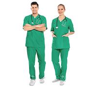 AIESI® Divisa Sanitaria uomo donna in cotone 100% sanforizzato pantaloni e casacca scollo a V, taglia XXL VERDE OSPEDALIERO
