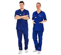 AIESI® Divisa Sanitaria Uomo Donna in Cotone 100% sanforizzato Pantaloni e Casacca Scollo a V, Taglia XXXL Blu Royal