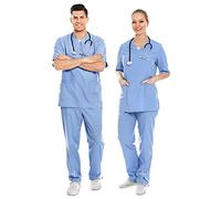 AIESI® Divisa Sanitaria uomo donna in cotone 100% sanforizzato (taglia XL celeste) pantaloni e casacca scollo a V