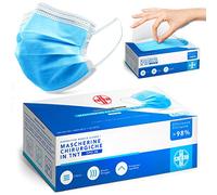 AIESI® Mascherine Chirurgiche certificate in TNT a 3 strati colore azzurro con elastici tipo IIR (Confezione da 50 pezzi), Dispositivo Medico Professionale, Filtrazione batterica 99,9%