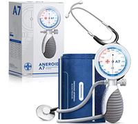 AIESI® Sfigmomanometro Manuale Professionale aneroide palmare per adulti con stetoscopio ANEROID A7, Impugnatura orientabile, Garanzia Italia 24 mesi