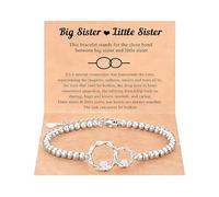 AIETUE Bracciali per sorelle da donna, braccialetto in moissanite con perline in argento Love Connected At Heart regolabile alla moda braccialetto ispiratore Natale Ringraziamento compleanno gioielli