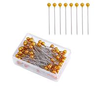 AIEX 100 Pezzi, Perni Da Cucito Da 4 Cm, Testa a Sfera di Plastica Perni Da Trapuntatura Dritti Per Gioielli Da Sarta Decorazione Fai-Da-Te Artigianato Artistico e Progetti Di Cucito (D'oro)
