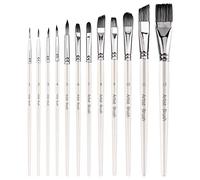 AIEX 12 Pennelli per Acquerello, Pennelli per Artisti con Punta Piatta per Capelli in Nylon Anti-Caduta per Pittura a Olio e Tempera con Inchiostro Acrilico ad Acquerello(Bianca)