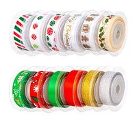 AIEX 12 Pezzi Natale Grosgrain Natalizio - Natalizi Nastro di Raso Set Adatto per Confezioni Regalo, Cucito, Fascia per Capelli, Matrimonio, Artigianato Fai da Te - 4.57mx10mm, 12 Colori