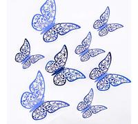AIEX 24 decorazioni per farfalle 3D adesive rimovibili vivaci con 3 diverse dimensioni, per adesivi da parete, ornamenti per camera dei bambini, decorazione per feste di nozze (blu leale)