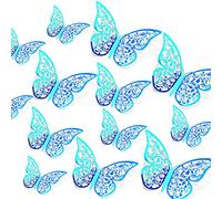 AIEX 24 Pezzi Ornamenti di Farfalle 3D Adesivi Rimovibili con 3 Diverse Dimensioni (Arcobaleno Blu)