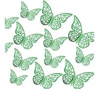 AIEX 24 Pezzi Ornamenti di Farfalle 3D Adesivi Rimovibili con 3 Diverse Dimensioni (Verde scuro)