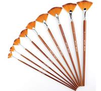 AIEX 9 Pezzi Pennelli a Ventaglio Set di Pennelli da artista in Nylon Anti-Perdita per Acquerello, Acrilico, Inchiostro, Guazzo, Olio, Pittura a Tempera
