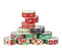 AIEX Set 12 Nastri Washi Natalizi Bambini Artigianato Fai, Nastro Washi Spesso Design Dorato Nastro Regalo per Scrapbooking Planner Natale Forniture per Ufficio (1,5 cm x 5 m)