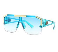 AIEYEZO Occhiali da sole quadrati oversize con parte superiore piatta, per uomo e donna, lenti singole, sfumature quadrate, Gradiente di colore blu., M